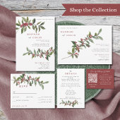 Elegant Winter Berries Red Green Waterverf All In One Uitnodiging