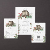 Elegante winter rustieke dennenbomen lantaarn brui kaart (Personaliseer de collectie van deze zelfstandige maker.)