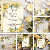 Elegante Geboorte Uitnodiging Gele Roos 60 Jaar