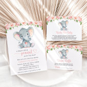 Elephant, roze Waterverf Flowers, Baby shower Acryl Uitnodigingen