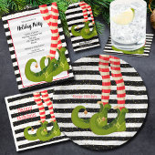 Kerst-Elf Legs Black en White Stripes Papieren Bordje