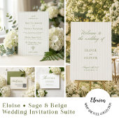 Klassiek saliegroen en beige gestreept trouwmenu menu
