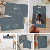 EMELIA Dusty Blue Minimalist Boho Minimal QR Code Visitekaartje