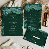 Budget Emerald Green Glitter Arch Wedding Invite