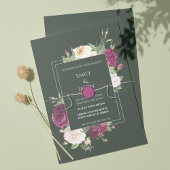 Modern Emerald Green Burgundy Peonies Menu Kaart