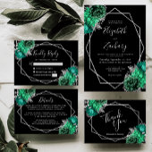 Budget Emerald Bloemen Zilver Zwart QR Code Huweli