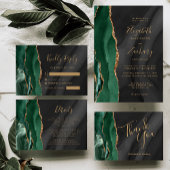 Emerald Green Gold Black Agate Script Wedding Servet