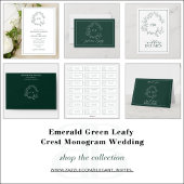 Emerald Green Leafy Crest Monogram Guest Adres Sticker
