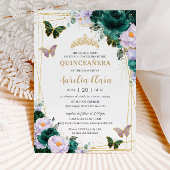 Emerald Green Lila Floral Butterflies Quinceanera Programmakaart