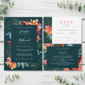 Emerald Blauwgroen Rust Gold Floral Wedding Table Informatiekaartje (Personaliseer de collectie van deze zelfstandige maker.)