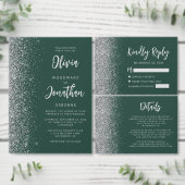 Smaragdgroene Zilveren Glitter QR Code Bruiloft Kaart (Personaliseer de collectie van deze zelfstandige maker.)