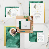Chique Smaragdgroene Watercolor Goud & Bloem Frame Save The Date