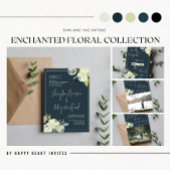 Enchanted Floral Midnight Blue Flowers Wedding Kaart