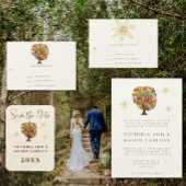 Uitnodiging voor veelkleurige bloemige liefdesbome