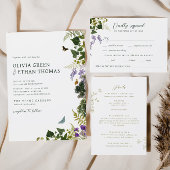 Floral Line Art Butterflies Wedding Details Informatiekaartje