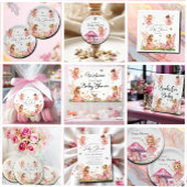 Smiling Fairy and Pink Mushrooms Baby shower Kaart