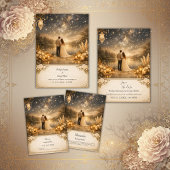 Enchanted Starry Night Lake blue & gold Wedding Kaart