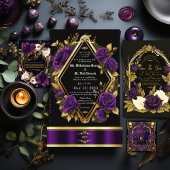 Gotische Schedel & Botten Paarse bruiloft Kaart