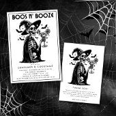 Zwart-wit skelet Halloween Party Bedankkaart