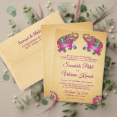 Levendige etnische roze olifanten Indiaas huwelijk Kaart (Personaliseer deze collectie van deze onafhankelijke maker. Test)