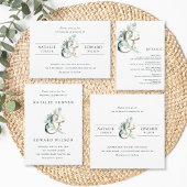 Eucalyptus Ampersand Gold Green Wedding All In One Uitnodiging