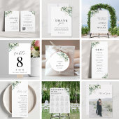 Eucalyptus Bloemen & Monogram Elegant Wit Bruiloft Kaart