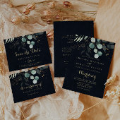 Eucalyptus Goud Bloemen Blauw Bruidsmeisje Voorste Sparkling Wijnetiket