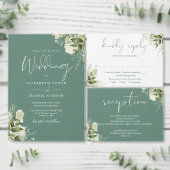 Eucalyptus groen bloemengroen monogram bruiloft all in one uitnodiging (Personaliseer de collectie van deze zelfstandige maker.)