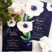 Witte Anemonen Navy Blue bruiloft Kaart