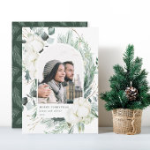 Evergreen & Cotton Flowers Arch Photo Holiday Mint Briefkaart
