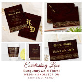 Elegant Burgundy Gold Floral Wedding Kaart
