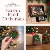 Christmas Plaid Gold Foil Script Holiday Photo Feestdagenkaart