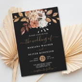 Herfst Waterverf Bloemen op Zwarte QR Code Bruilof Kaart