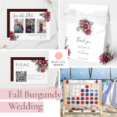 Herfst Bourgogne Bruiloft QR Code Bloemen RSVP Kaartje