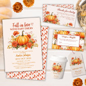 Herfst in liefde waterverf bloemenpompoen baby sho kaart