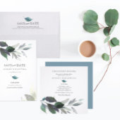 Blauwe Waterverf Botanische Guest — Invoegen detai Informatiekaartje