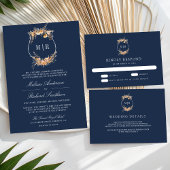 Herfst Herfst Wildflower Crest Navy Blue Wedding Kaart