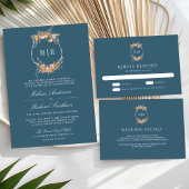 Herfst Herfst Wildflower Crest Dusty Blue Wedding RSVP Kaartje