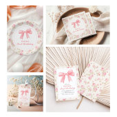 Roze Bow en Rozen Coquette 1e verjaardag Kaart