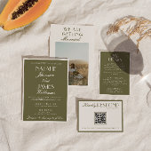 Classy Olive Green Old Money QR Code Photo Wedding Kaart