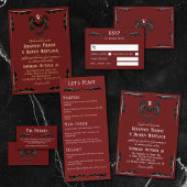 Red Black Gold Dragon Monogram Fantasy Wedding Folie Servetten