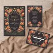 Zwart en Rood Fantasie Betoverde Tuin Bruiloft Kaart (Personaliseer de collectie van deze zelfstandige maker.)