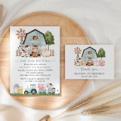 Farm Animals, Cute Animals, Barn, First Birthday Bedankkaart