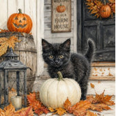 Zwarte Kat en Pompoen Farmhouse Halloween Sticker