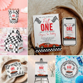 One Fast Race Car Boy 1e verjaardagsfeestje Ronde Sticker