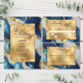 Monogram Faux Goud, Blauw en Wit Marmered Wedding Kartonnen Onderzetters (Personaliseer de collectie van deze zelfstandige maker.)