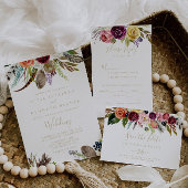 Gouden veren Boho gevouwen bruiloft dank u kaart