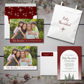 Kerstmis Feliz Navidad Eenvoudige Sneeuwvlok Rood Medium Cadeauzakje