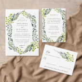 Fern Eucalyptus handgetekende groen roze bruiloft Kaart (Personaliseer de collectie van deze zelfstandige maker.)