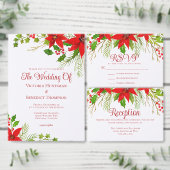 Feestelijke rode groene kerst botanische bruiloft magnetische uitnodiging (Personaliseer de collectie van deze zelfstandige maker.)